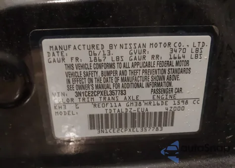 2014 Nissan Versa Note Sv z USA, uszkodzony, nr VIN 3N1CE2CPXEL357783